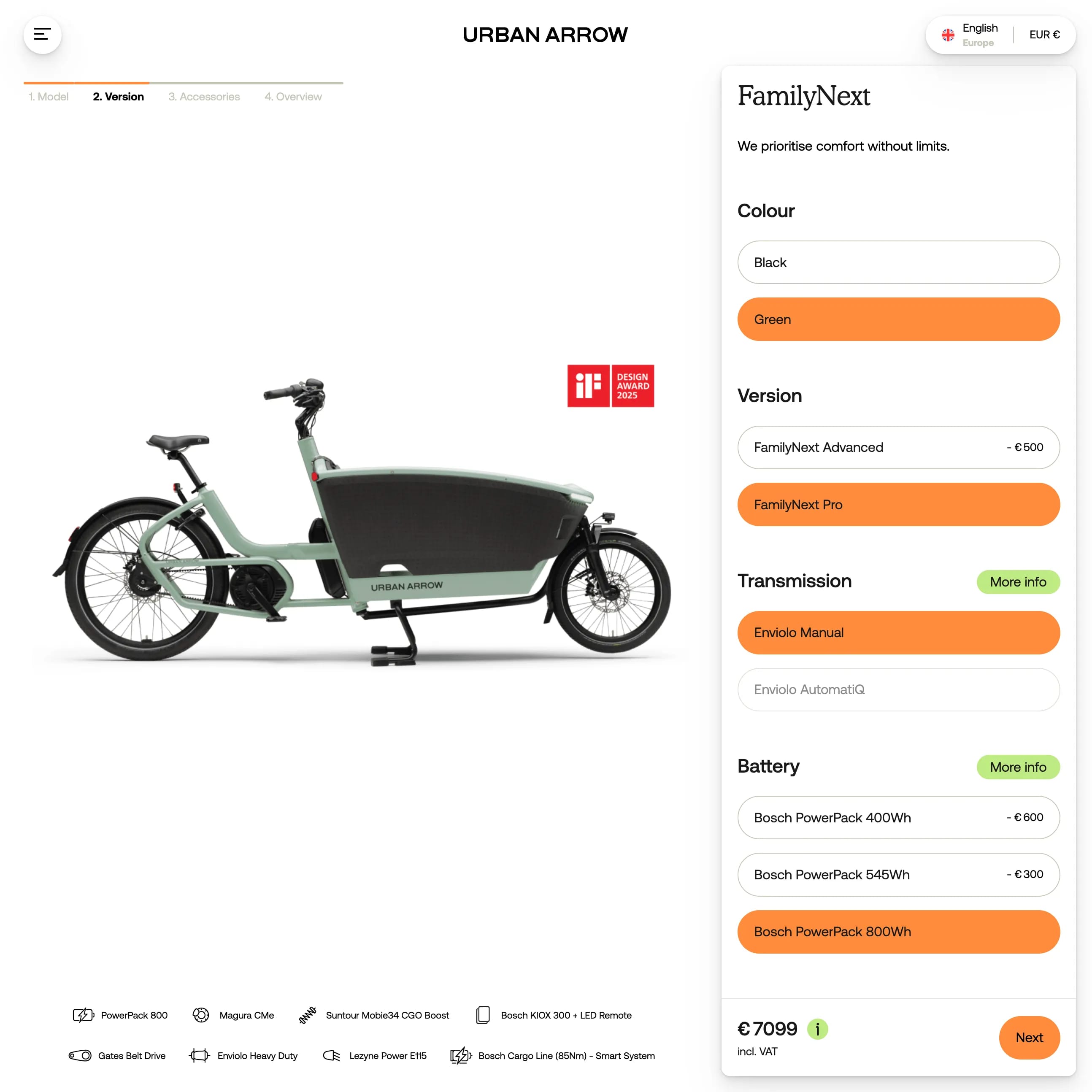 Urban Arrow - FamilyNext Configurator Options